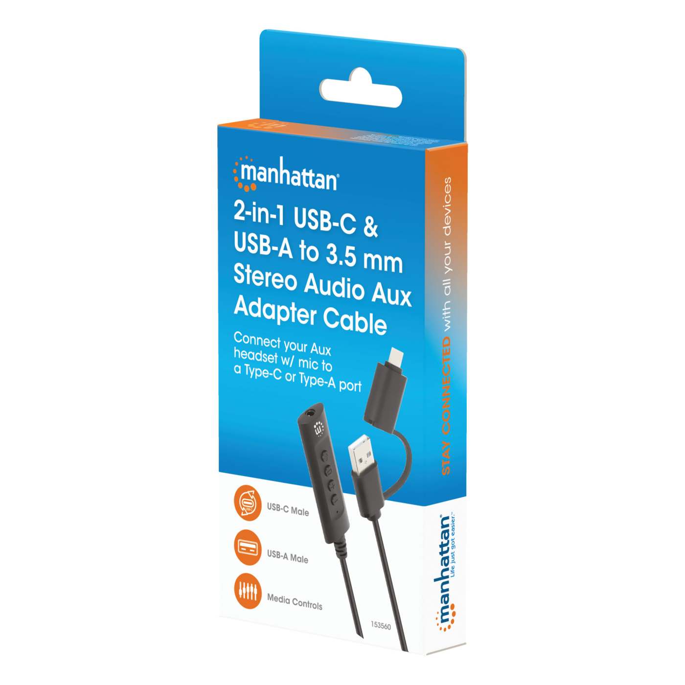 Cable adaptador auxiliar de audio estéreo 2 en 1 USB-C y USB-A a 3.5 mm Packaging Image 2