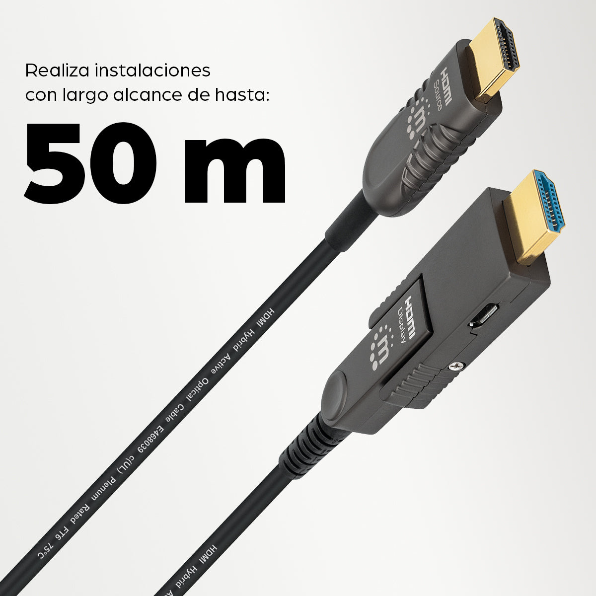 Cable Óptico Activo HDMI a HDMI con conector HDMI desmontable, Clasificación Plenum