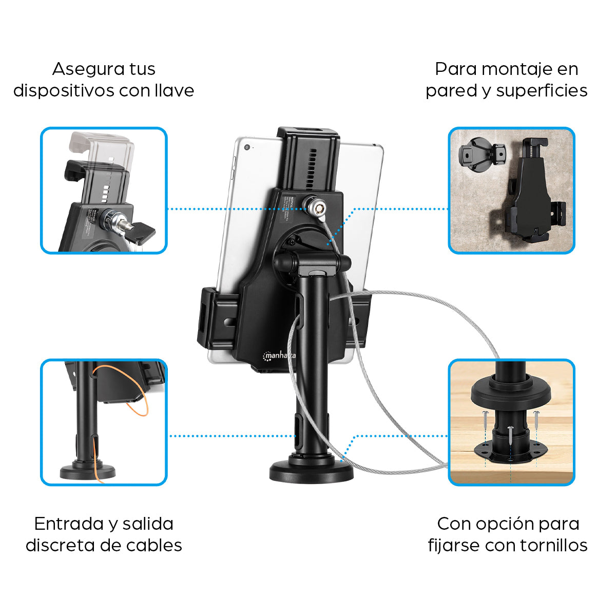 Soporte antirrobo para Tableta o iPad con opción de montaje en escritorio o pared