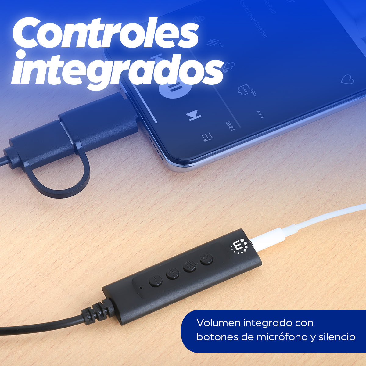 Cable adaptador auxiliar de audio estéreo 2 en 1 USB-C y USB-A a 3.5 mm