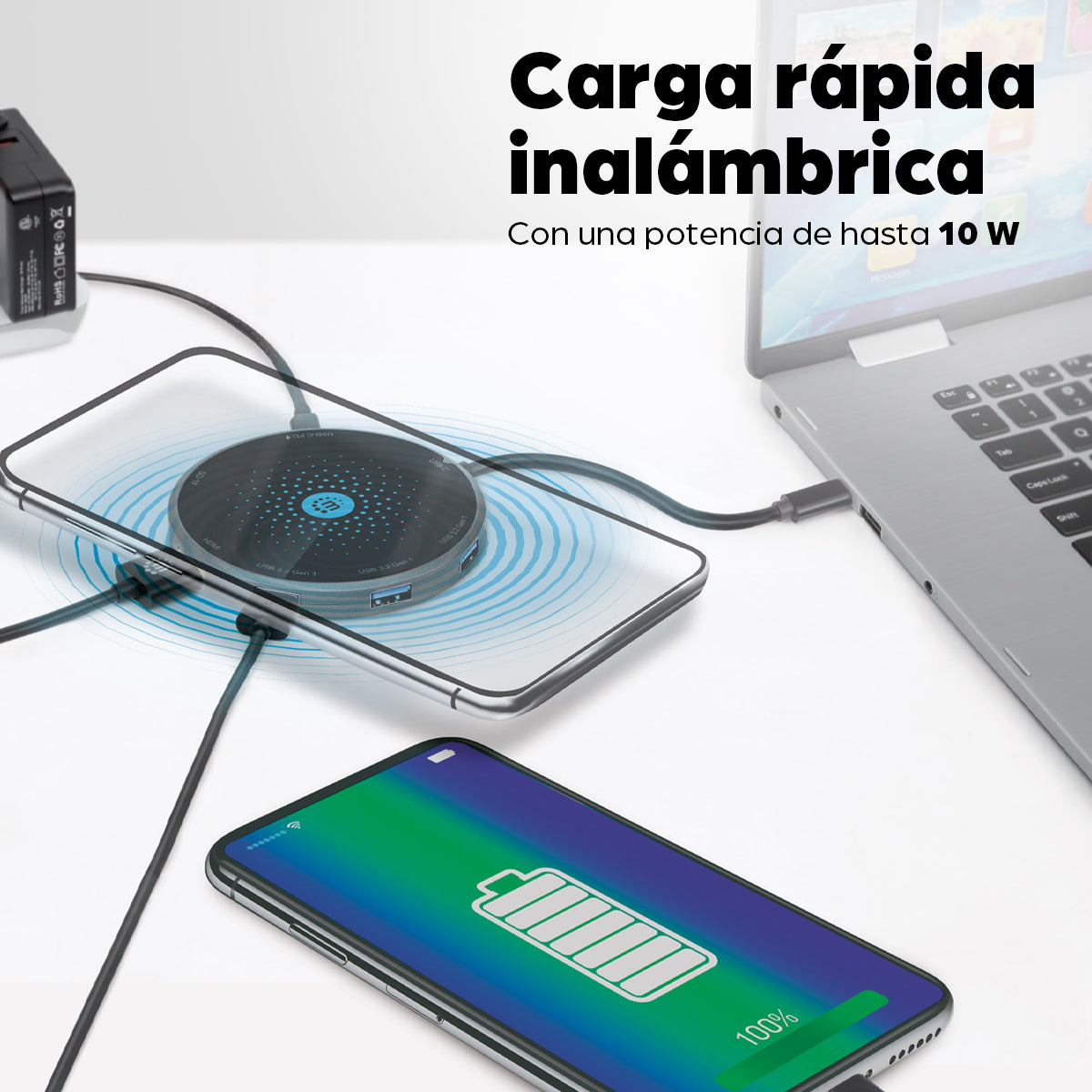 Docking USB-C con base de carga inalámbrica