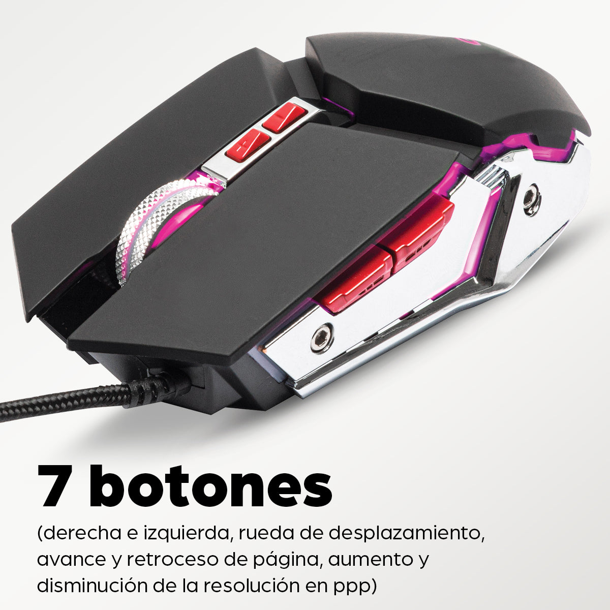 Mouse óptico Gaming LED con cable, iluminación RGB, 7 botones
