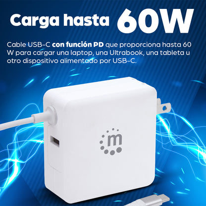 Cargador de energía PD con cable USB-C integrado – 60 W