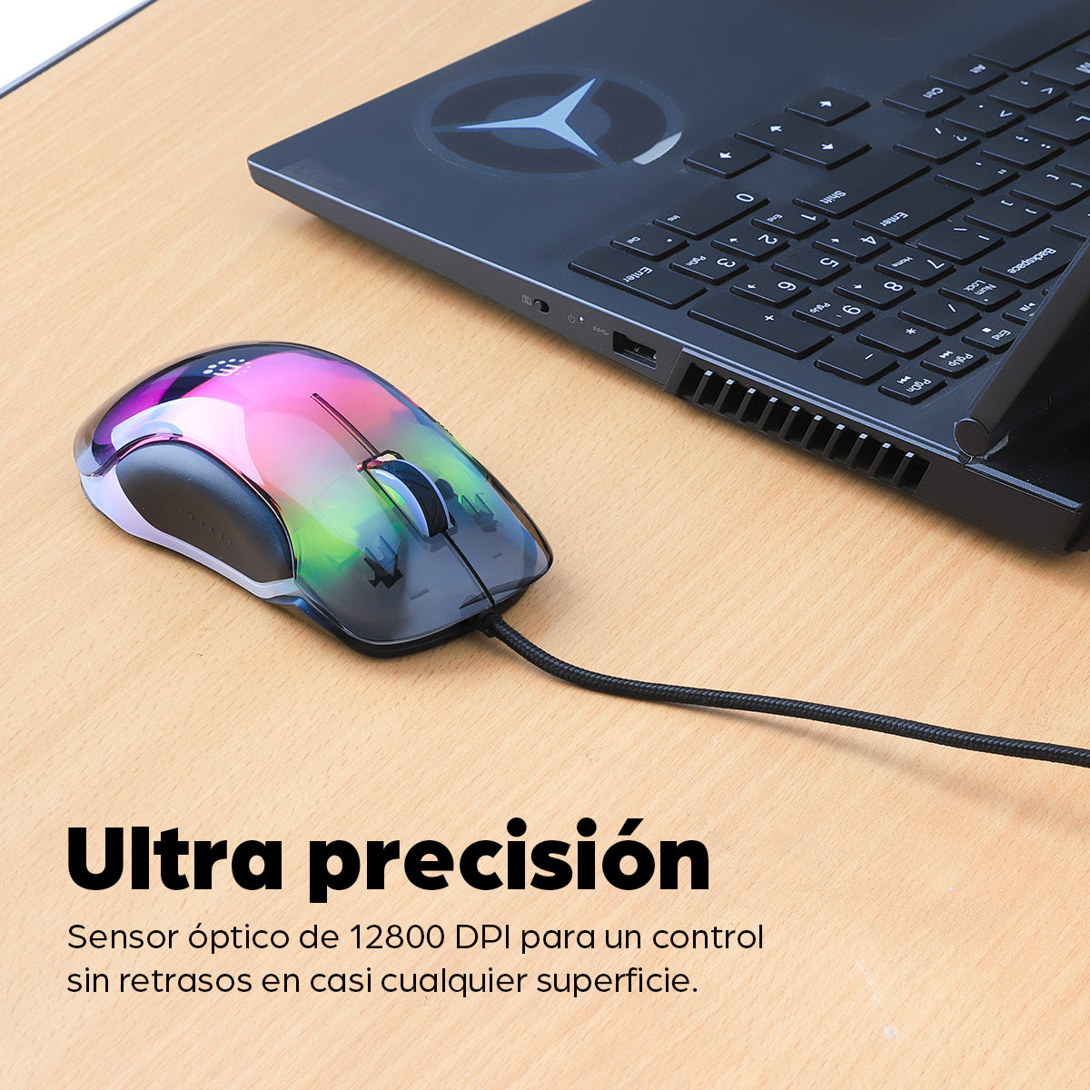 Mouse USB óptico con cable LED RGB