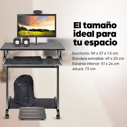 Escritorio compacto para computadora, con bandeja deslizable para teclado