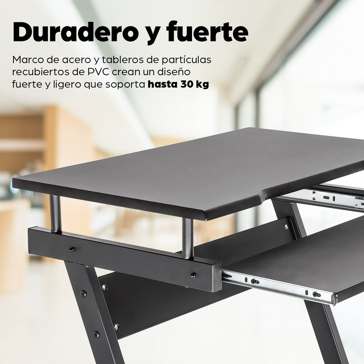 Escritorio compacto para computadora, con bandeja deslizable para teclado