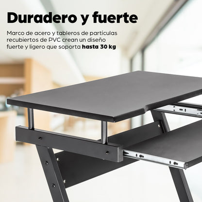Escritorio compacto para computadora, con bandeja deslizable para teclado
