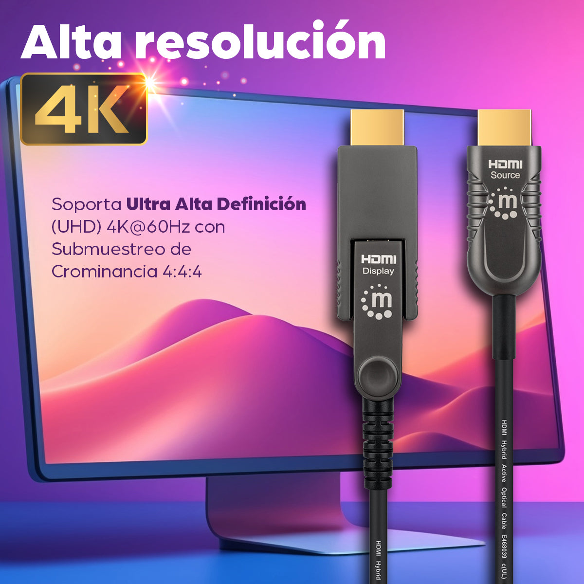 Cable Óptico Activo HDMI de Alta Velocidad con conector HDMI desmontable (Plenum)
