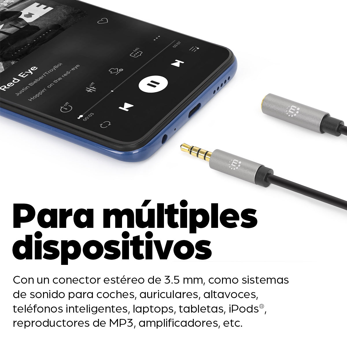 Extensión de Cable Auxiliar de Audio Estéreo
