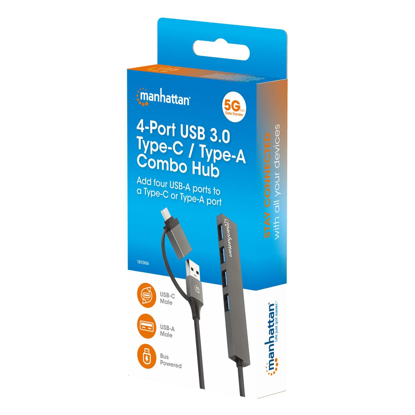 Hub de 4 puertos USB-A 3.2 Gen 1 con conector adaptable de USB-A a USB-C Packaging Image 2