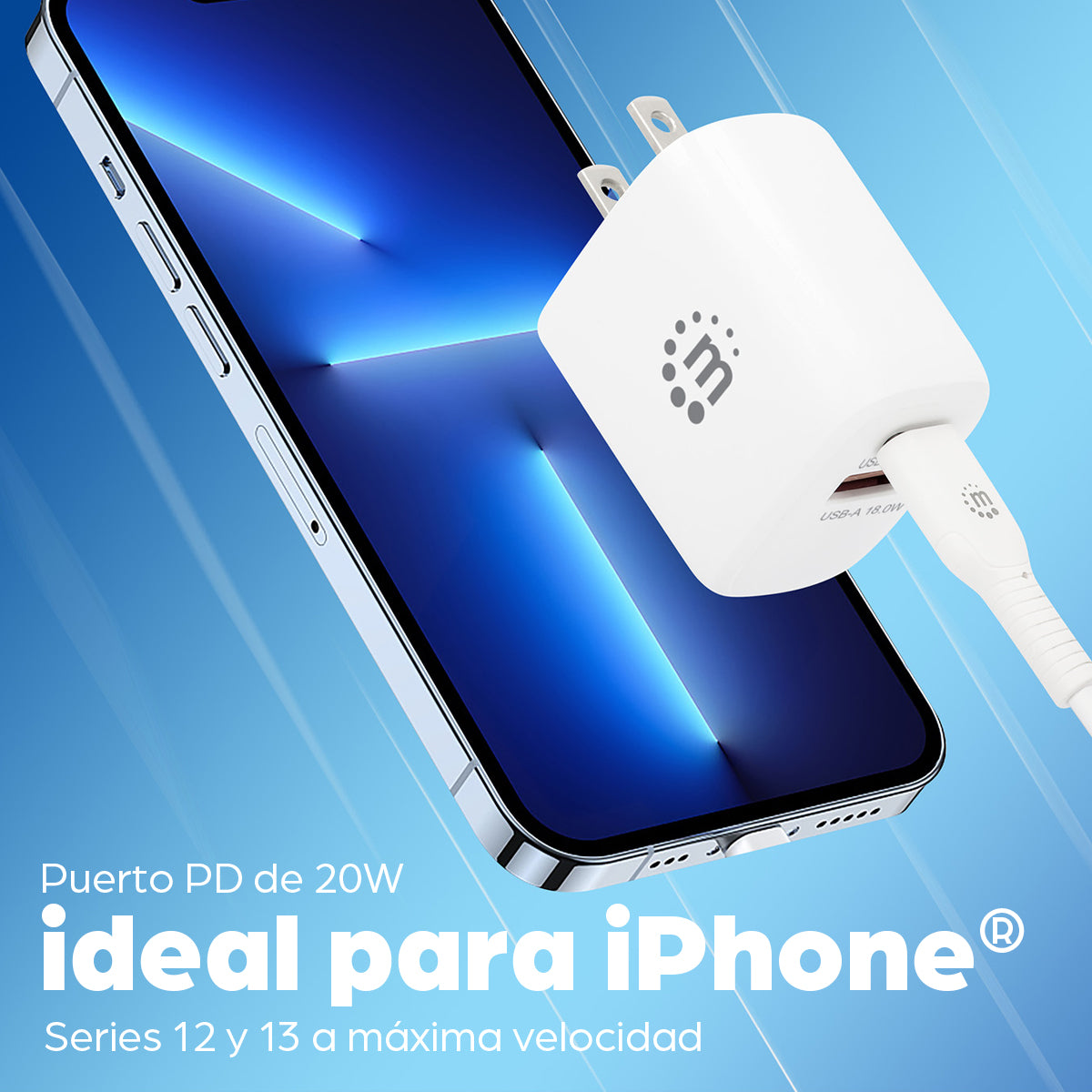 Cargador de pared mini para carga de energía por USB de 2 puertos - 20 W