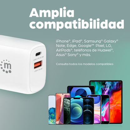 Cargador de pared mini para carga de energía por USB de 2 puertos - 20 W