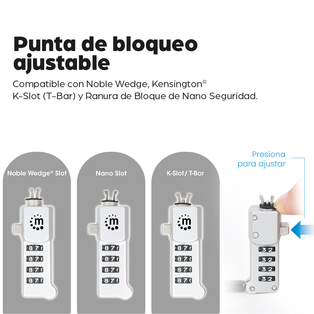 Candado con combinación para laptop 3 en 1, Noble-Wedge®, Nano y K-Slot