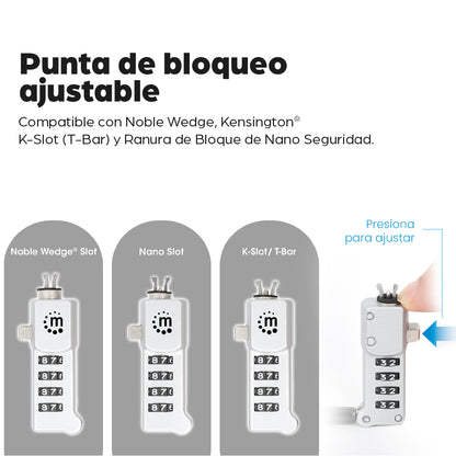 Candado con combinación para laptop 3 en 1, Noble-Wedge®, Nano y K-Slot