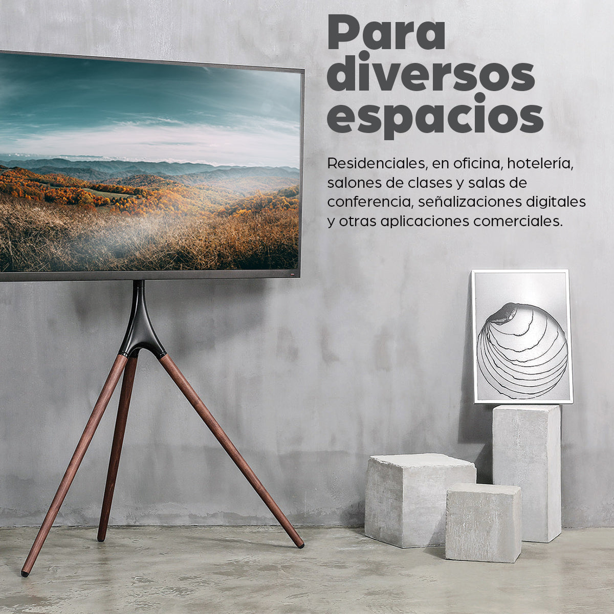 Soporte de piso para TV con trípode estilo madera 45" a 65"