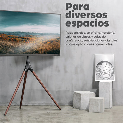 Soporte de piso para TV con trípode estilo madera 45" a 65"