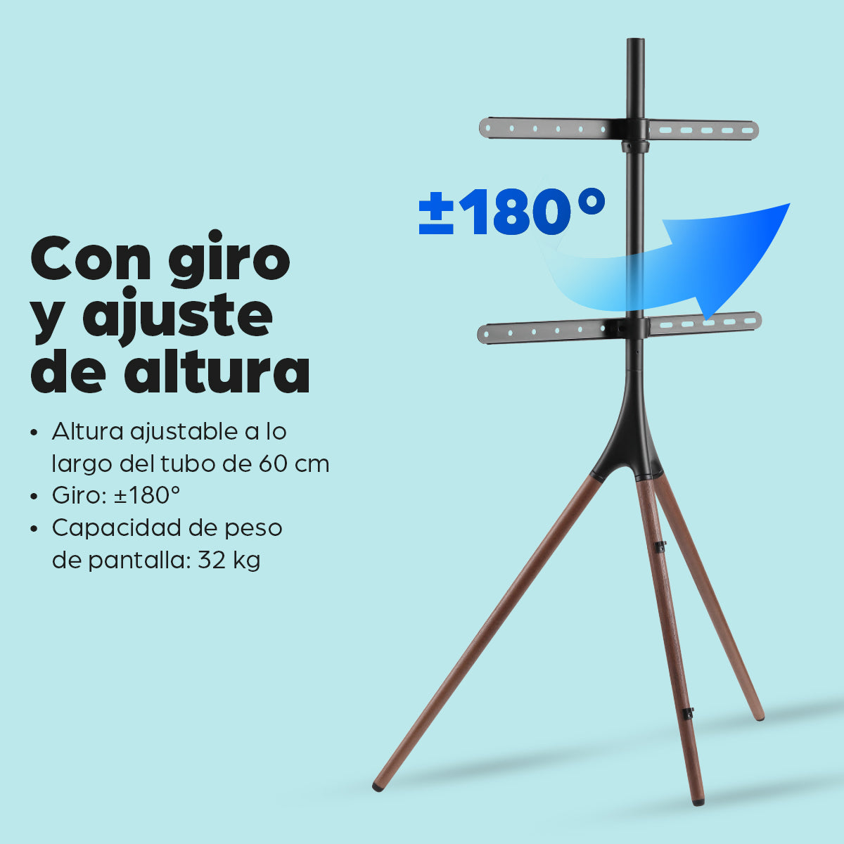 Soporte de piso para TV con trípode estilo madera 45" a 65"