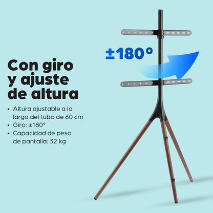 Soporte de piso para TV con trípode estilo madera 45" a 65"