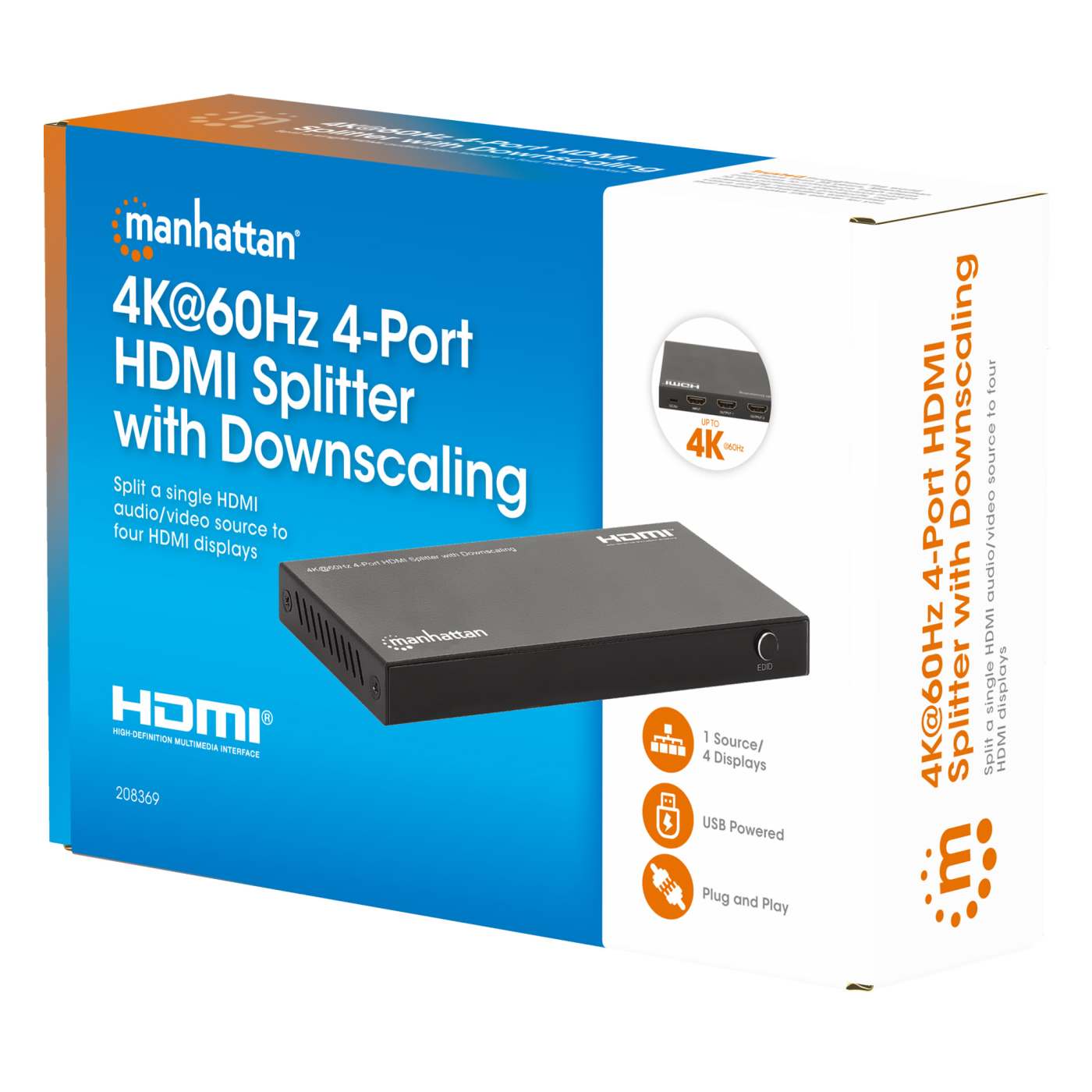 Splitter HDMI con 4 puertos 4K y reductor de escala Packaging Image 2