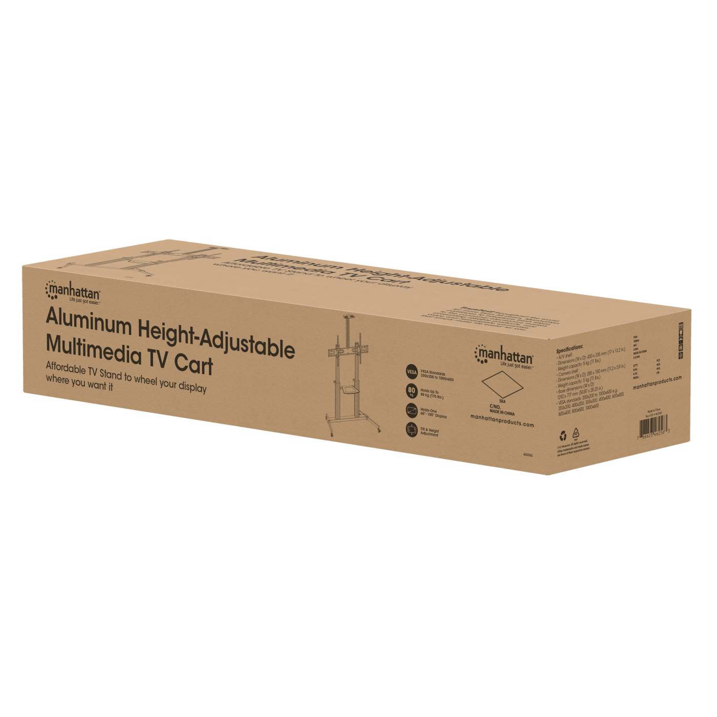 Soporte de aluminio ajustable en altura para TV multimedia, de 60» a 100 Packaging Image 2