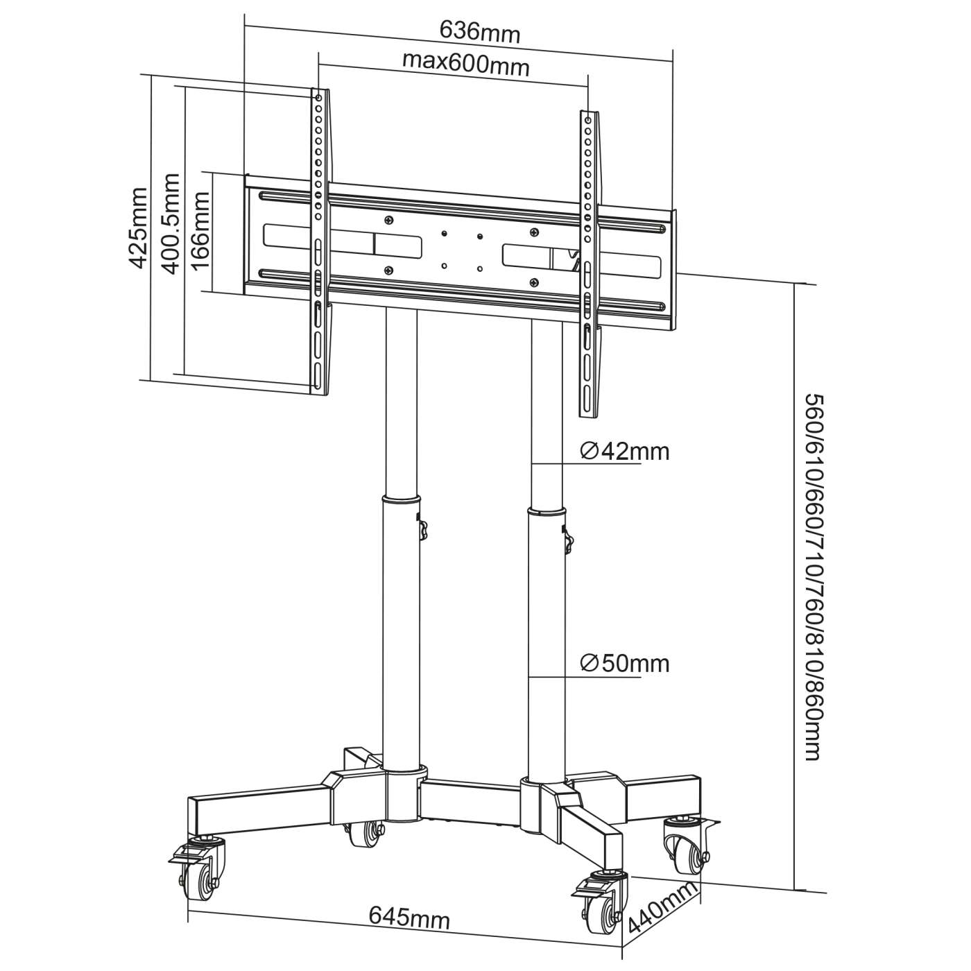 Soporte de carrito compacto con altura ajustable de TV para 23" a 70" Image 12