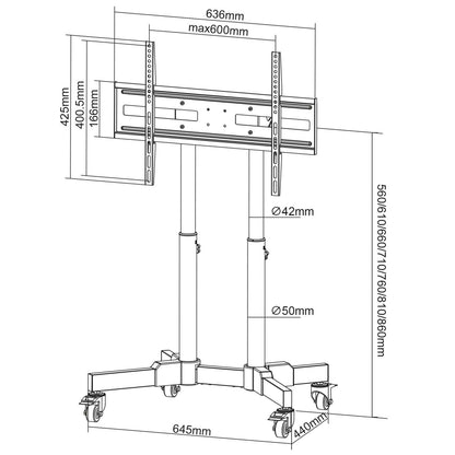 Soporte de carrito compacto con altura ajustable de TV para 23" a 70" Image 12