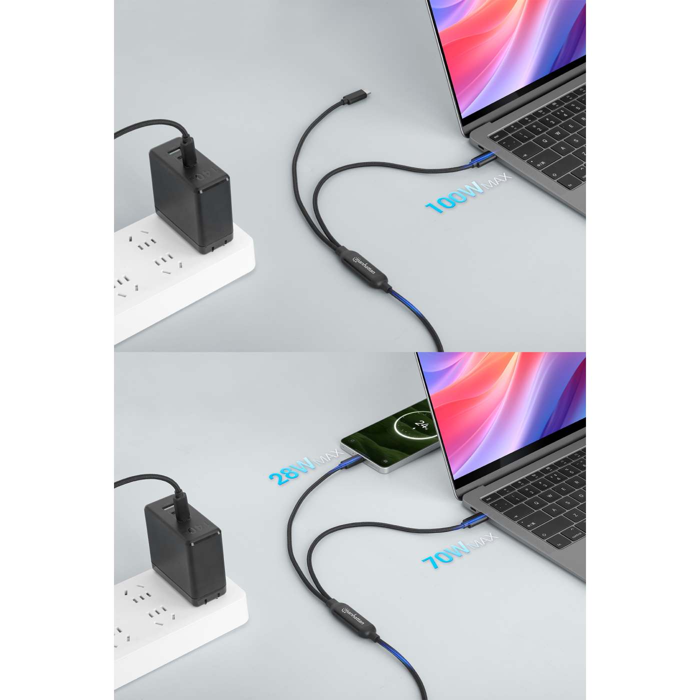 Cable de carga USB-C doble 100 W, 2 m (7 ft) Image 2