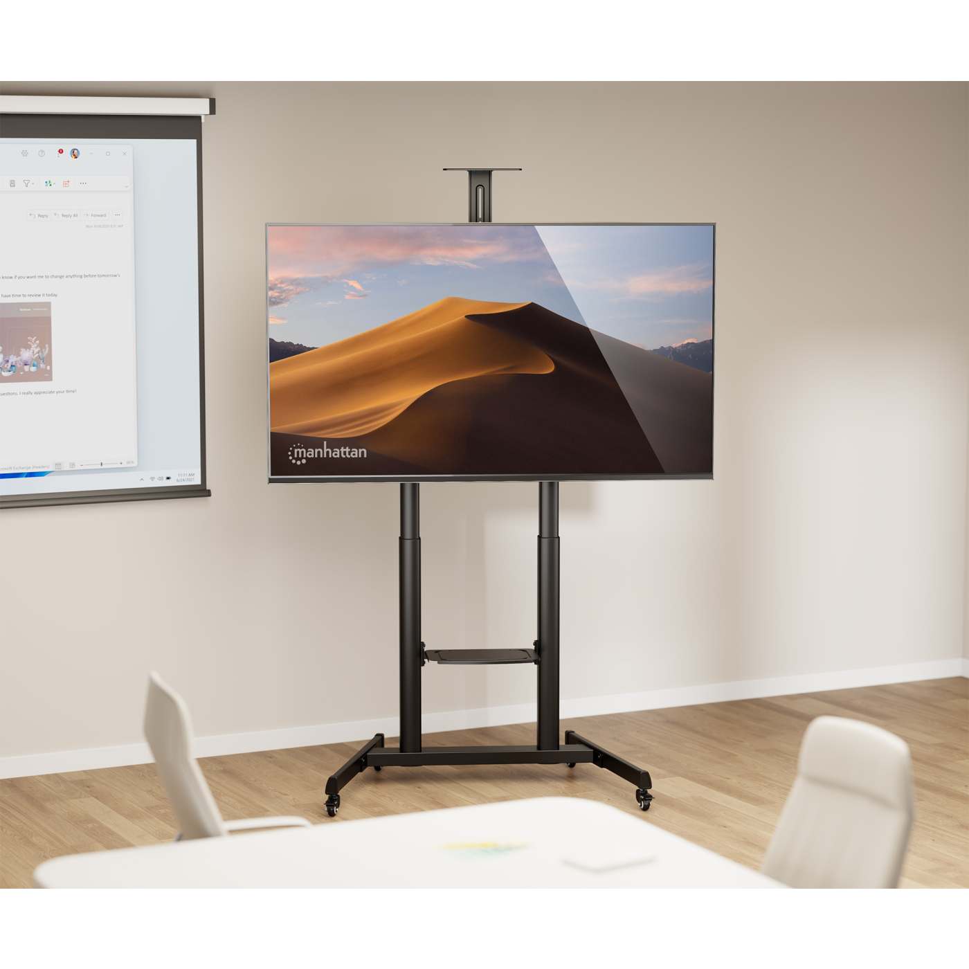 Carrito para TV multimedia de pantalla grande con ajuste de altura sin herramientas, para pantallas de 60" a 120" Image 2