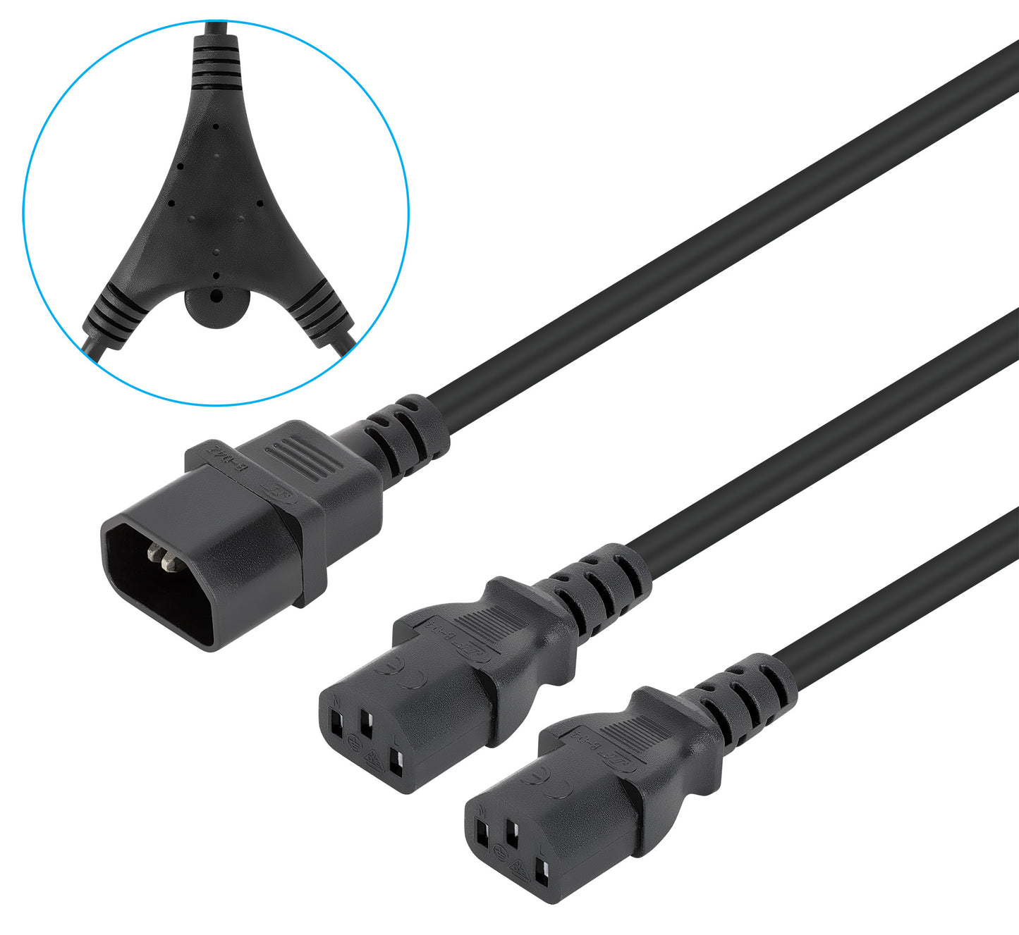 Cable de alimentación divisor en Y, un conector C14 a 2 x C13, 1.8 m