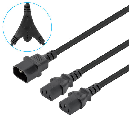 Cable de alimentación divisor en Y, un conector C14 a 2 x C13, 1.8 m