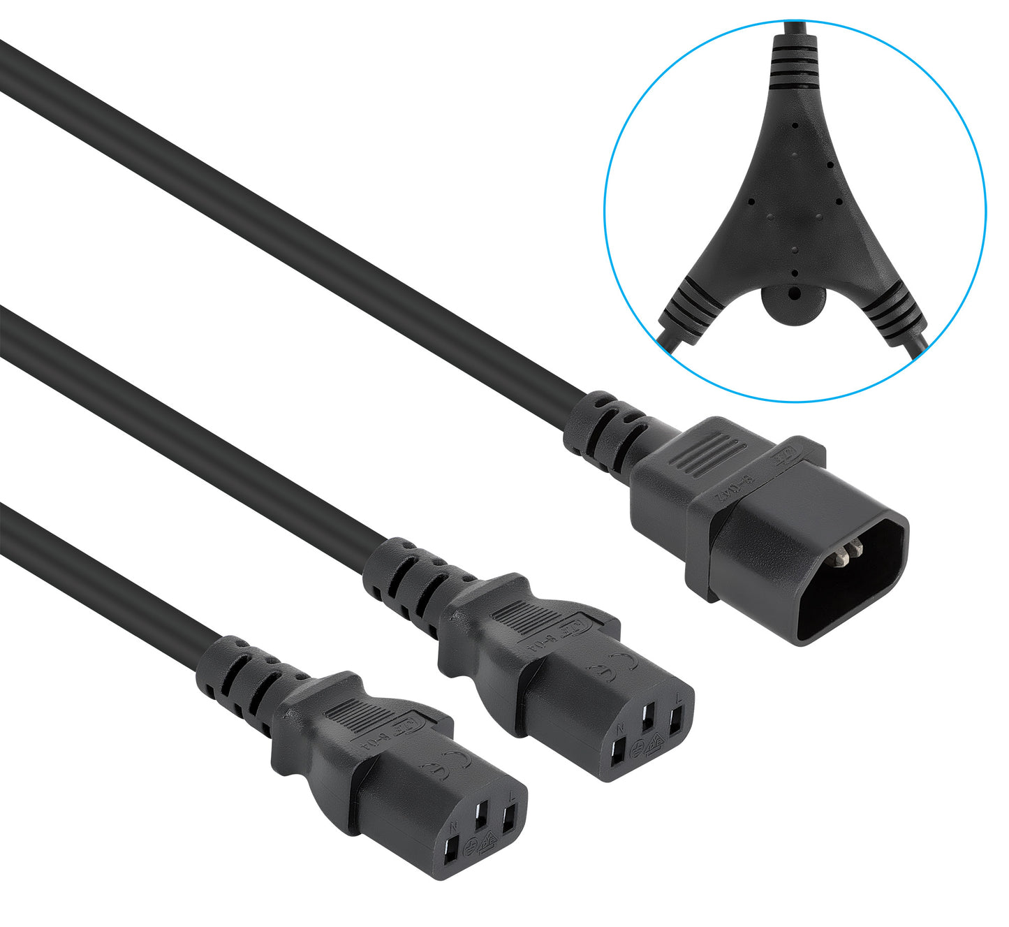 Cable de alimentación divisor en Y, un conector C14 a 2 x C13, 1.8 m