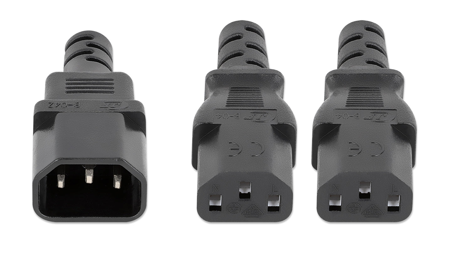 Cable de alimentación divisor en Y, un conector C14 a 2 x C13, 1.8 m