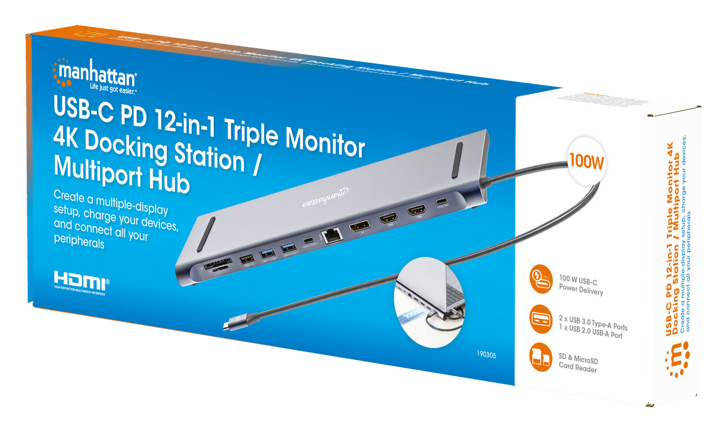 Estación de carga / Hub multipuerto USB-C PD 12 en 1 para tres pantallas 4K Packaging Image 2