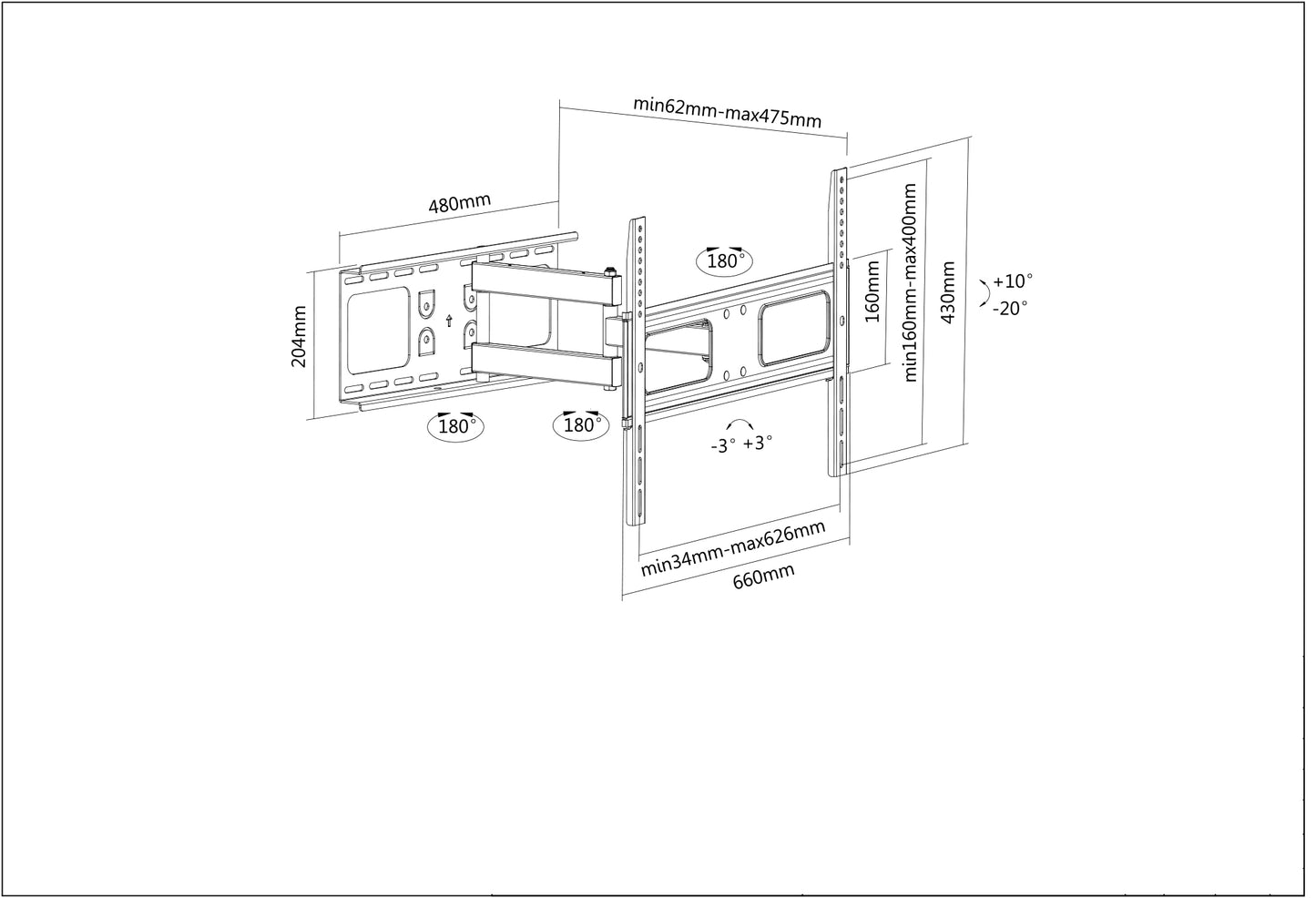 Soporte de Pared con Movimiento Completo para Pantallas de 37" a 70" Image 7