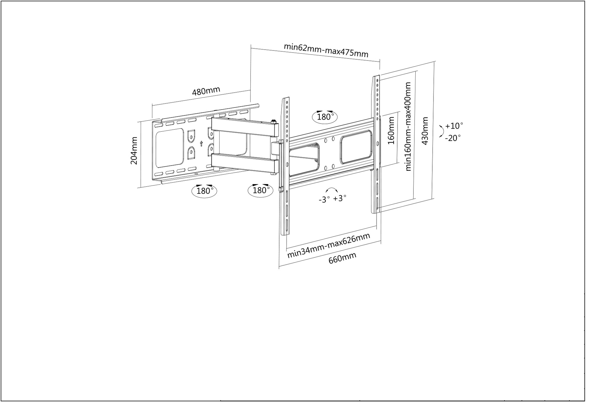 Soporte de Pared con Movimiento Completo para Pantallas de 37" a 70" Image 7