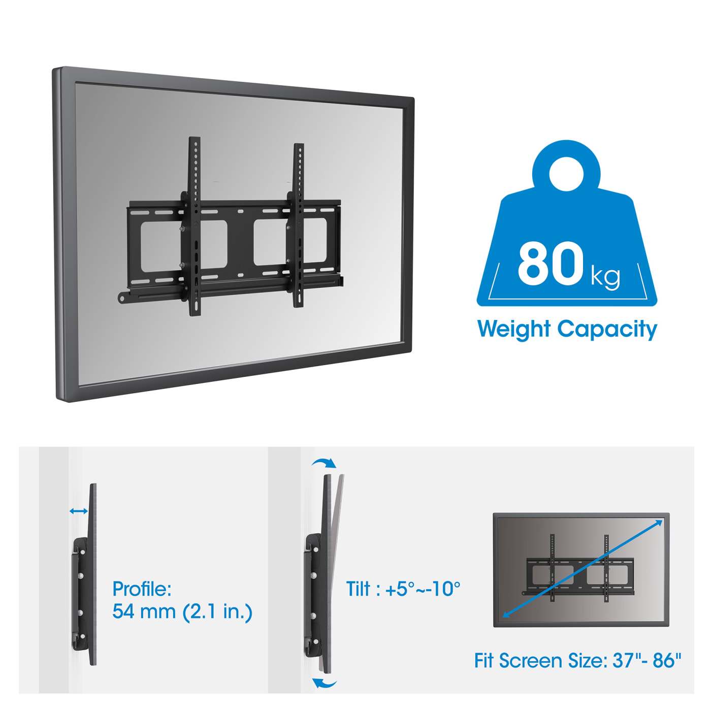 Soporte de Pared para TV Antirrobo Exterior, con Inclinación, para Pantallas de 37" a 86". Image 7