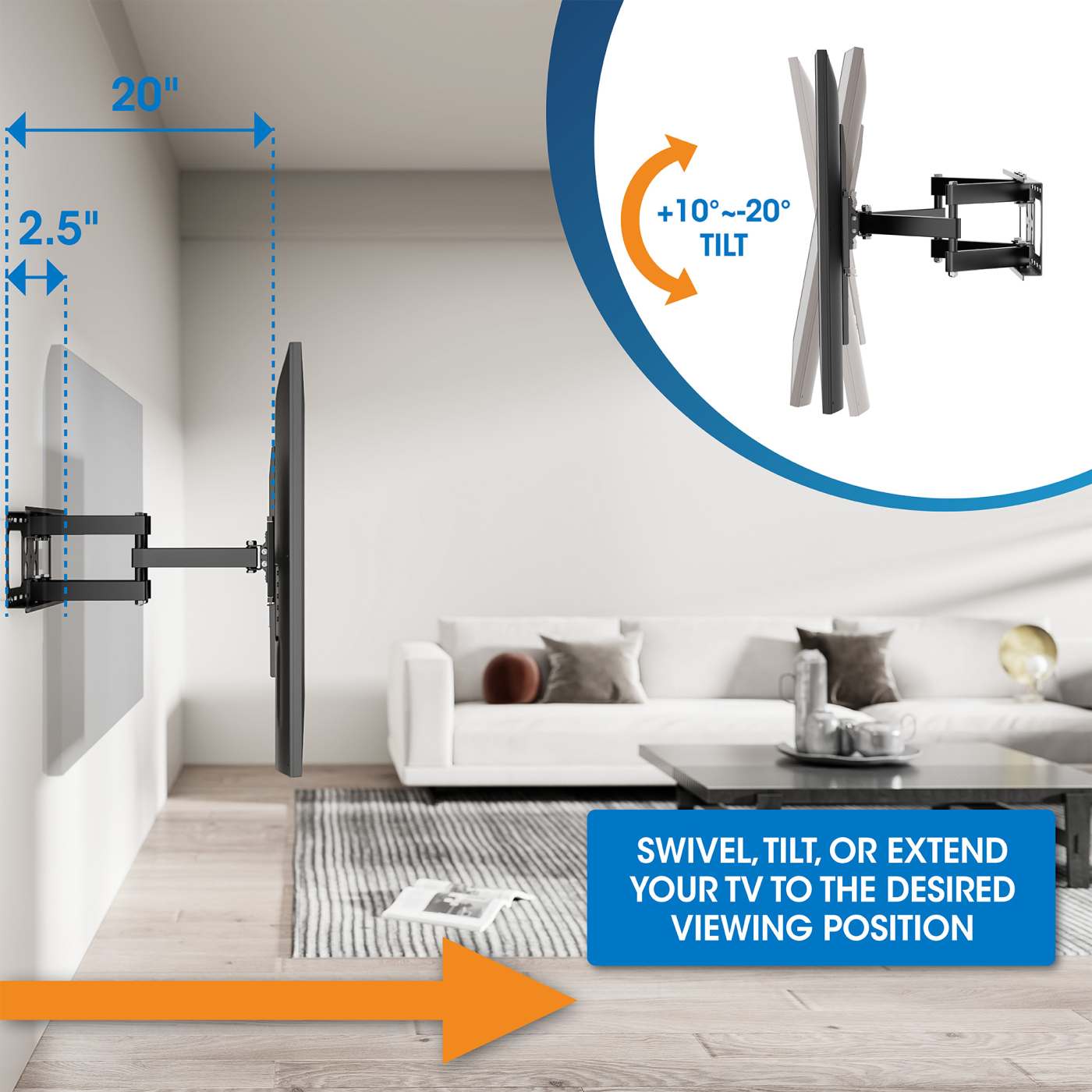 Soporte de pared para TV de movimiento completo para exteriores, para pantallas de 37" a 86" Image 12