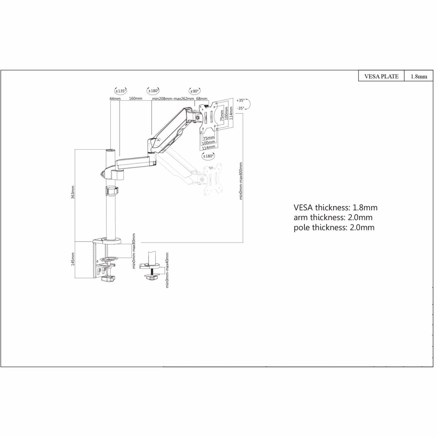 Soporte para monitor con resorte a gas universal y brazo ajustable en altura. Image 9