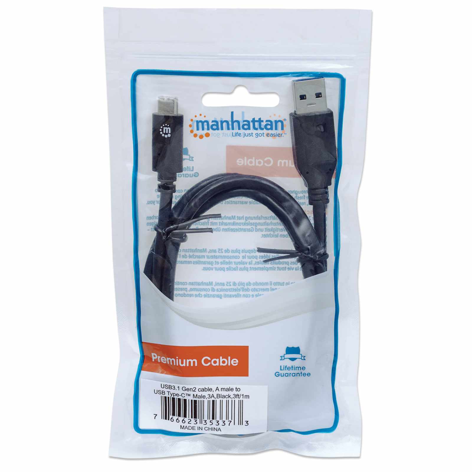 Cable USB 3.2 Gen2 de Tipo A a Tipo C, 10 Gbps Packaging Image 2