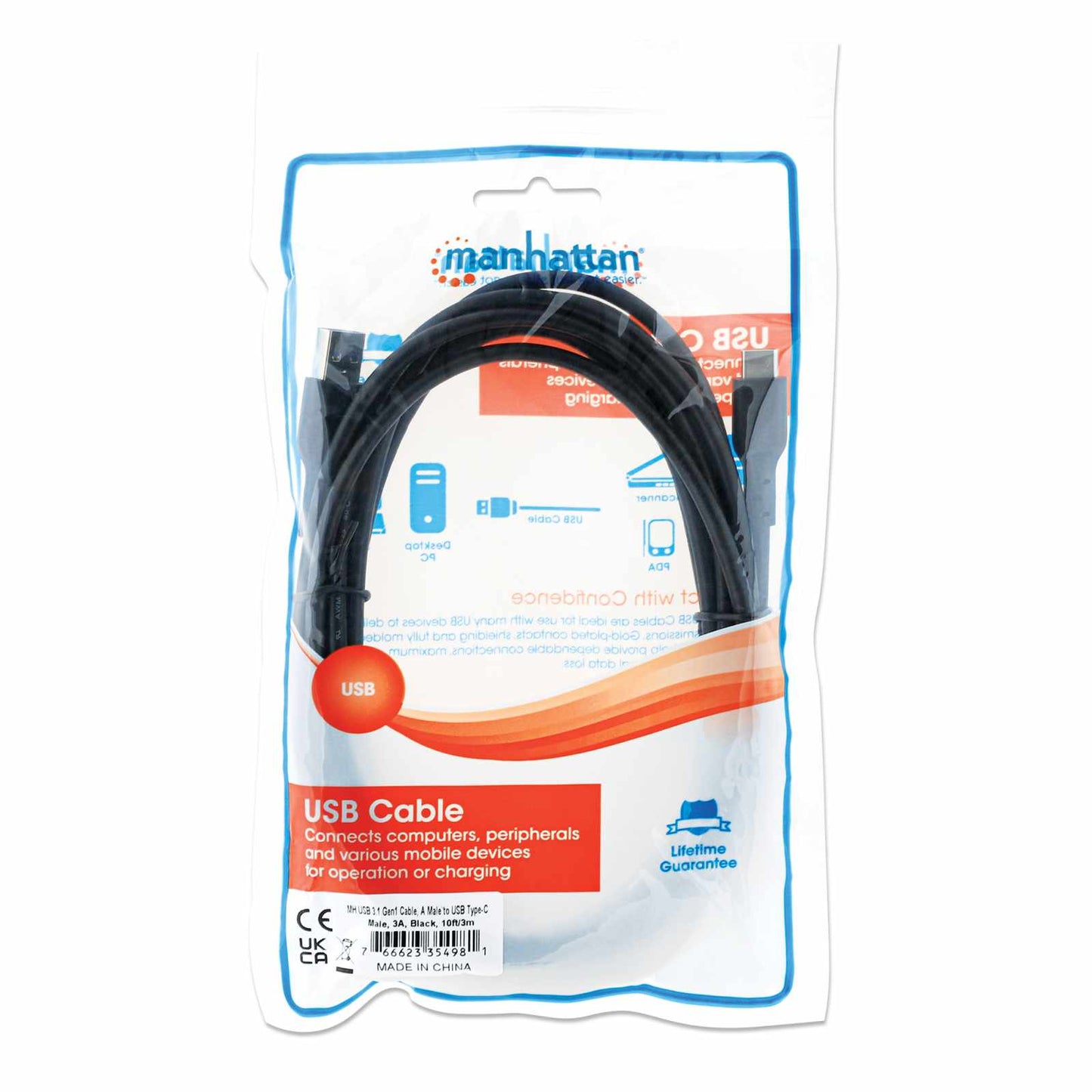 Cable USB 3.0 Tipo-A a Tipo-C, 5 Gbps 3m Packaging Image 2