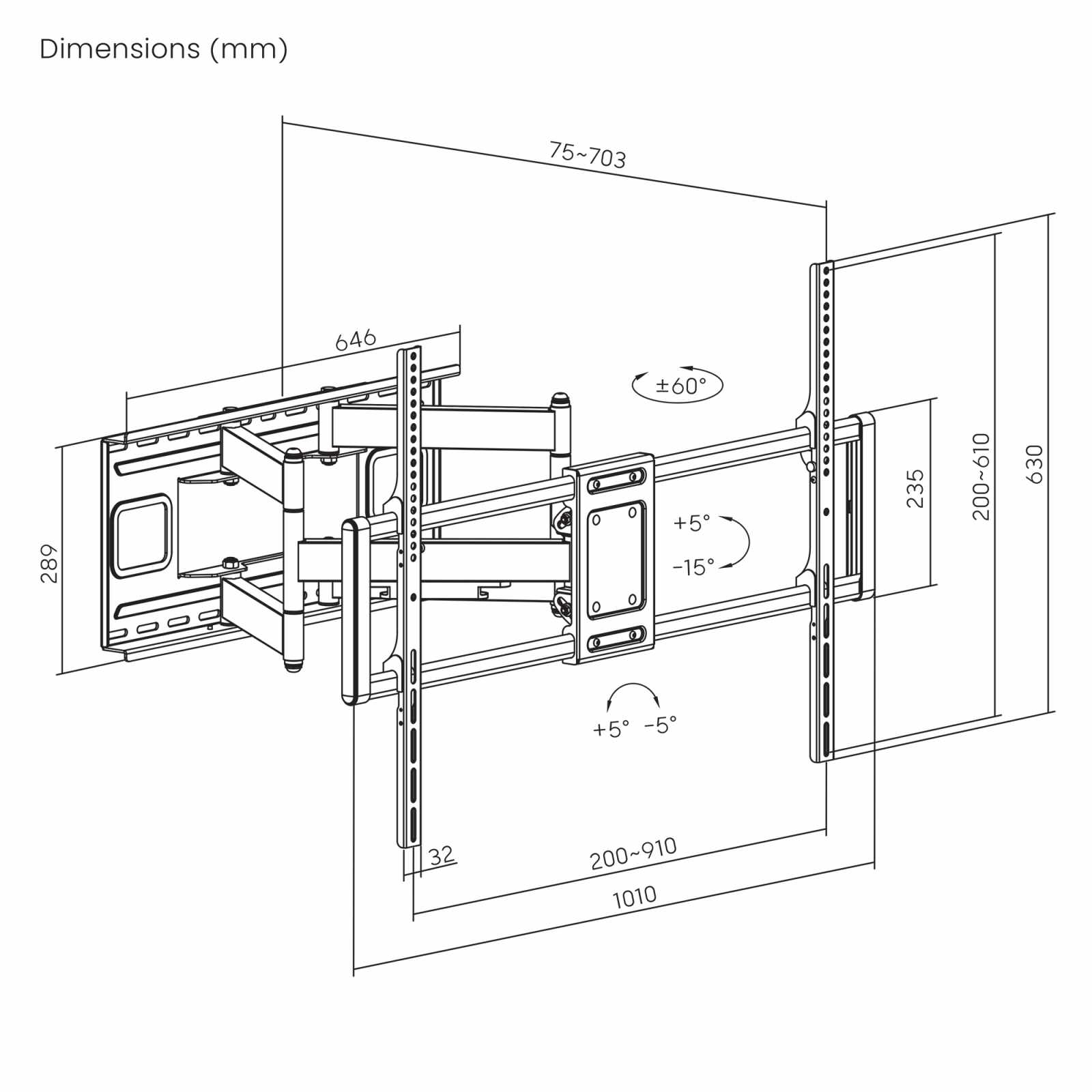 Soporte Articulado de Alta Resistencia de Movimiento Completo para Pantallas de 60" a 120" Image 15