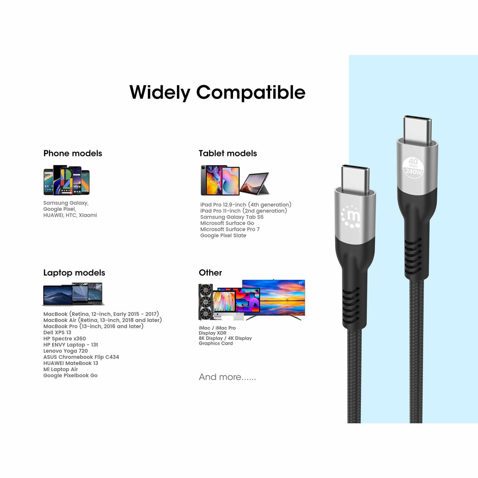 Cable USB-C de carga USB4Thunderbolt 4, 40 Gbps 8K Vídeo y 240 W / PD 3.1, 2m Image 14