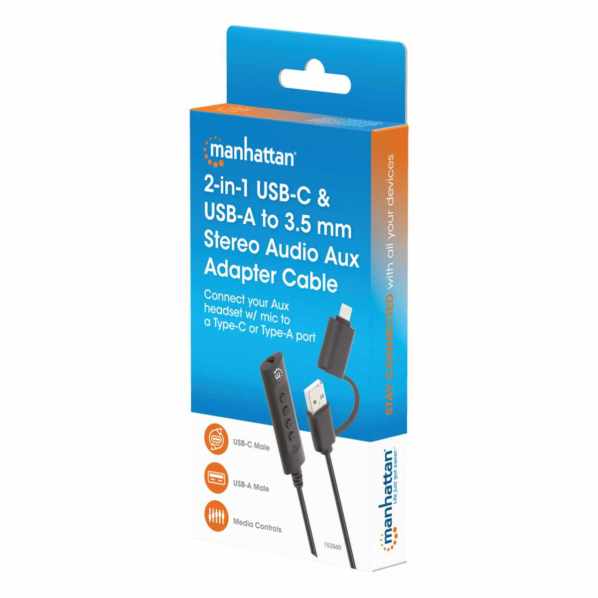 Cable adaptador auxiliar de audio estéreo 2 en 1 USB-C y USB-A a 3.5 mm Packaging Image 2