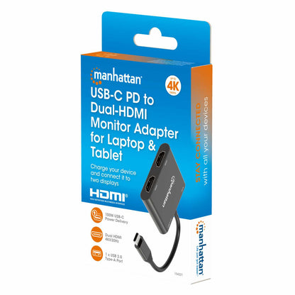 Adaptador de USB-C PD a monitor Dual-HDMI para laptop y tablet Packaging Image 2