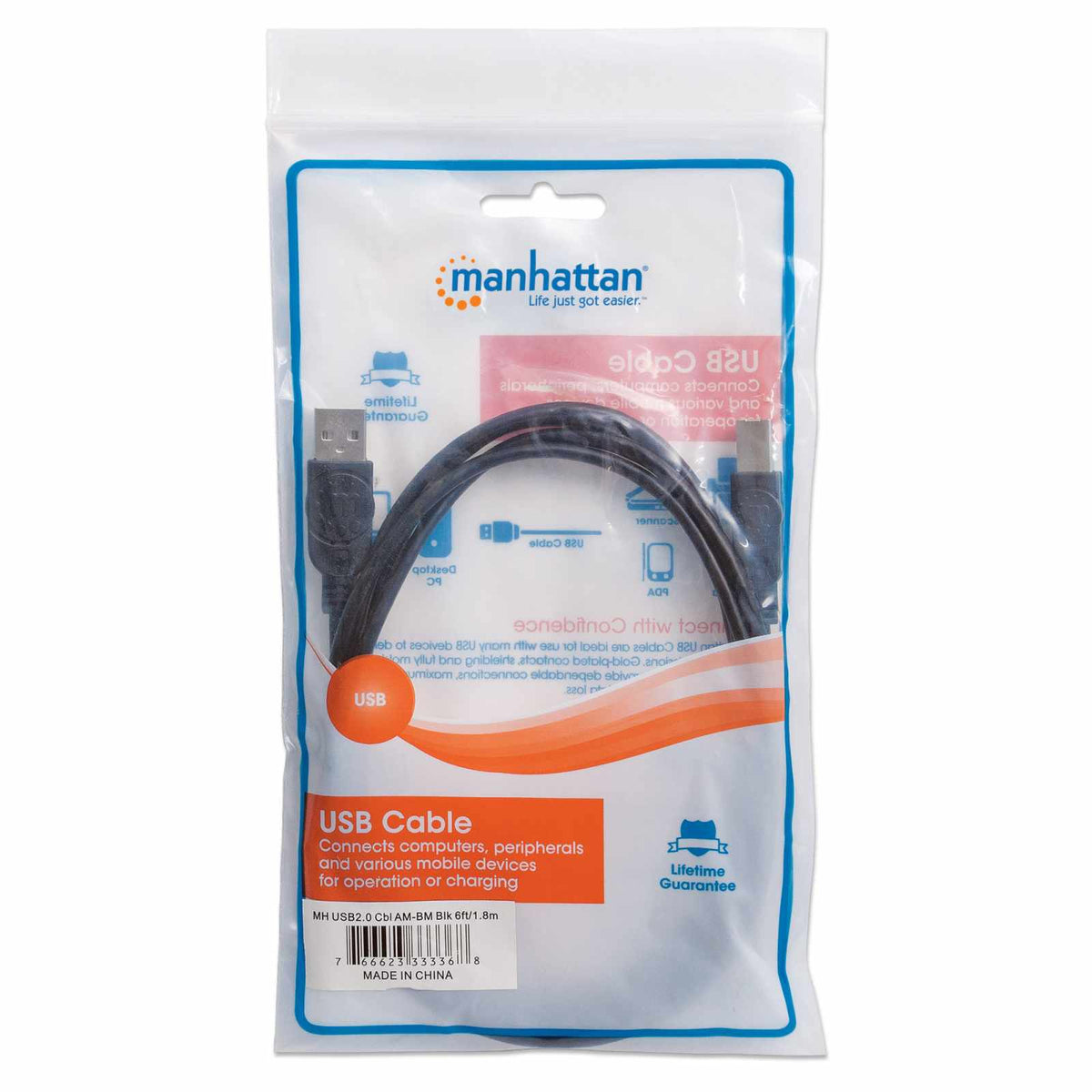 Cable USB A macho a B hembra 480 Mbps 1.8m Packaging Image 2