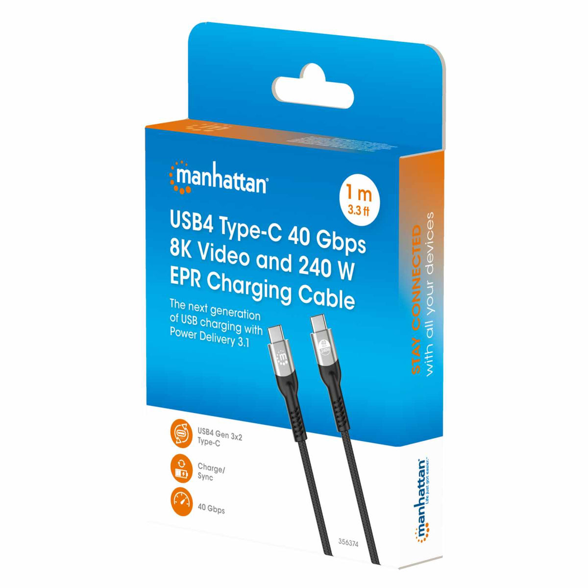 Cable USB-C de carga USB4Thunderbolt 4, 40 Gbps 8K Vídeo y 240 W / PD 3.1, 1m Packaging Image 2