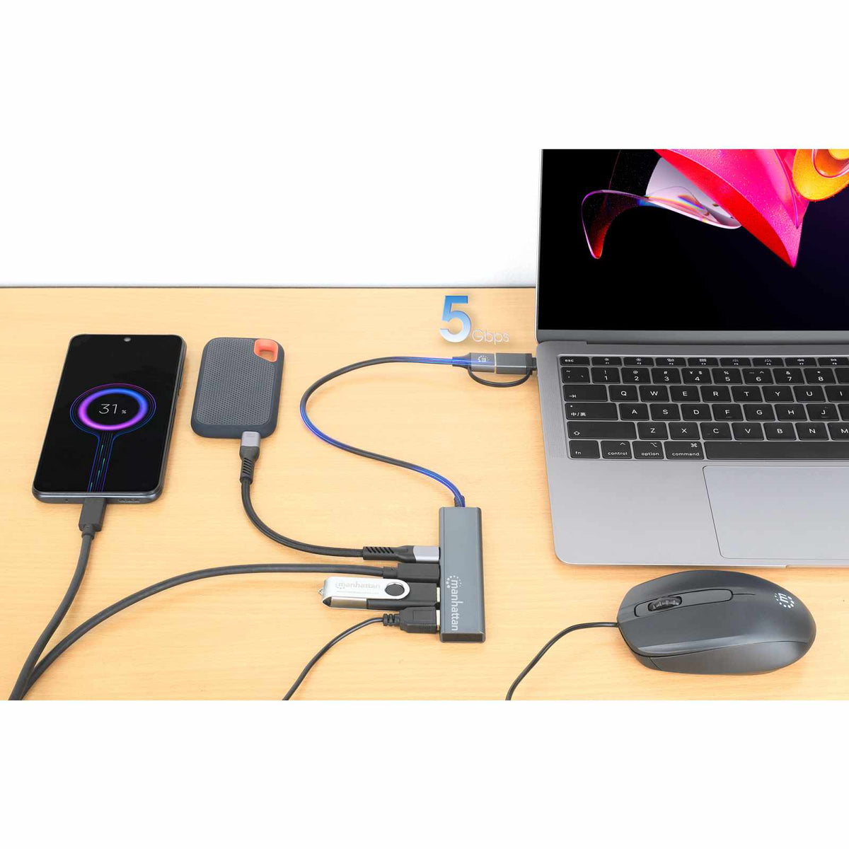 Hub de 4 puertos USB 3.2, 2 USB-A y 2 USB-C, conector adaptable de USB-A a USB-C Image 6