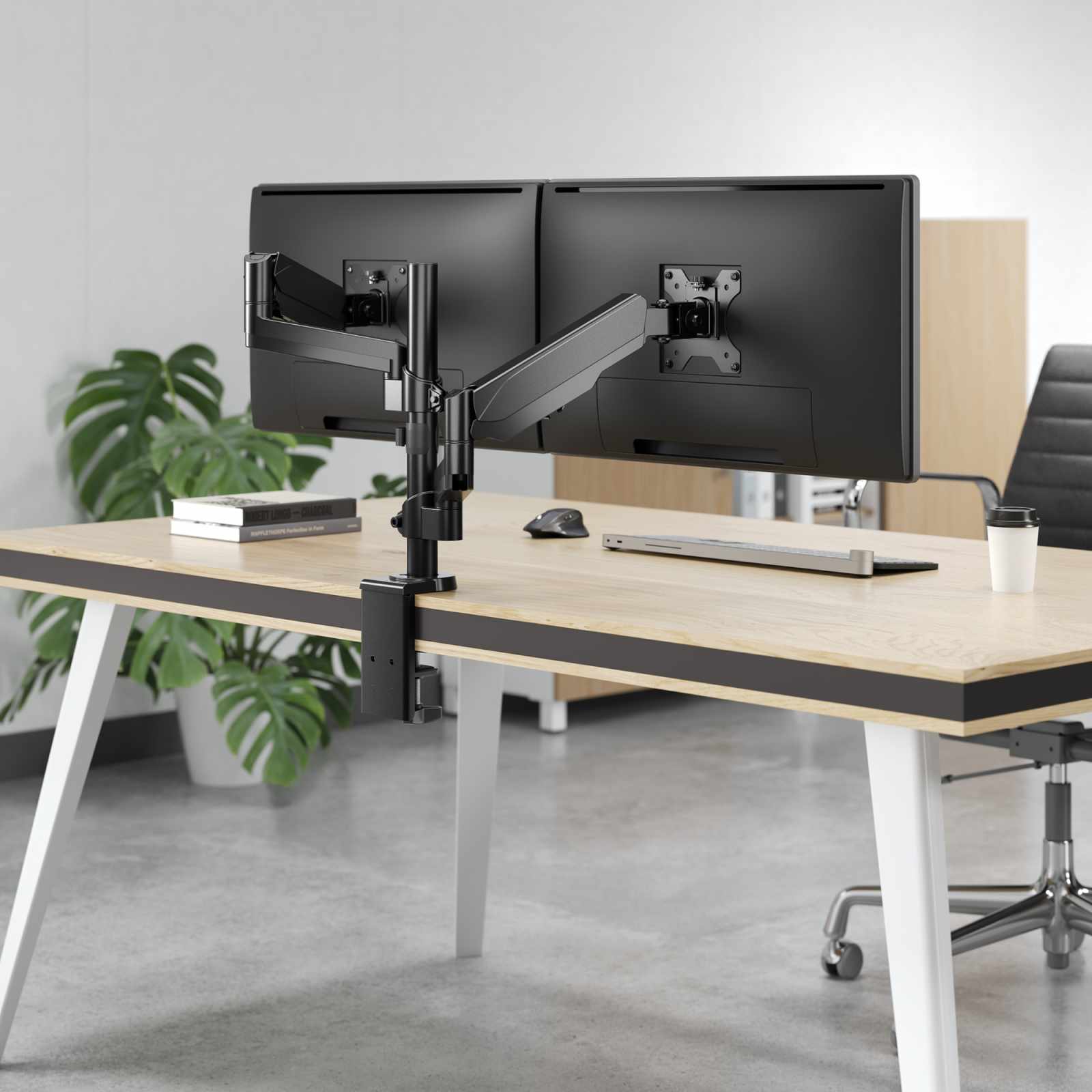 Soporte universal para monitor con brazos ajustables en altura y resorte de goma Image 8