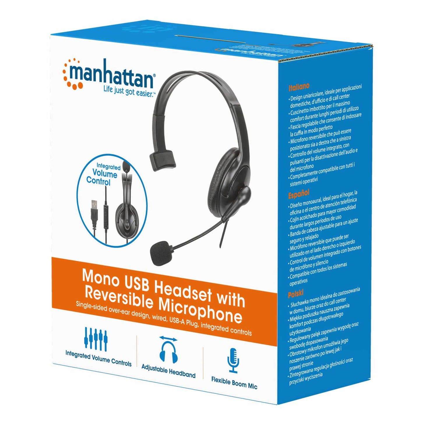 Audífono monoaural USB con micrófono reversible Packaging Image 2