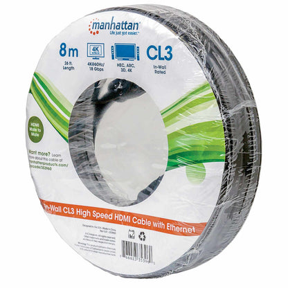 Cable HDMI de alta velocidad CL3 para instalar con Ethernet, negro, 8 m (26 ft) Packaging Image 2